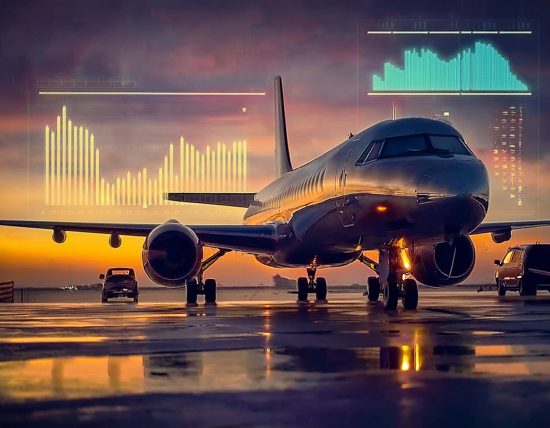FAA Critical Aircraft on runway at sunset with graphs of airplane types